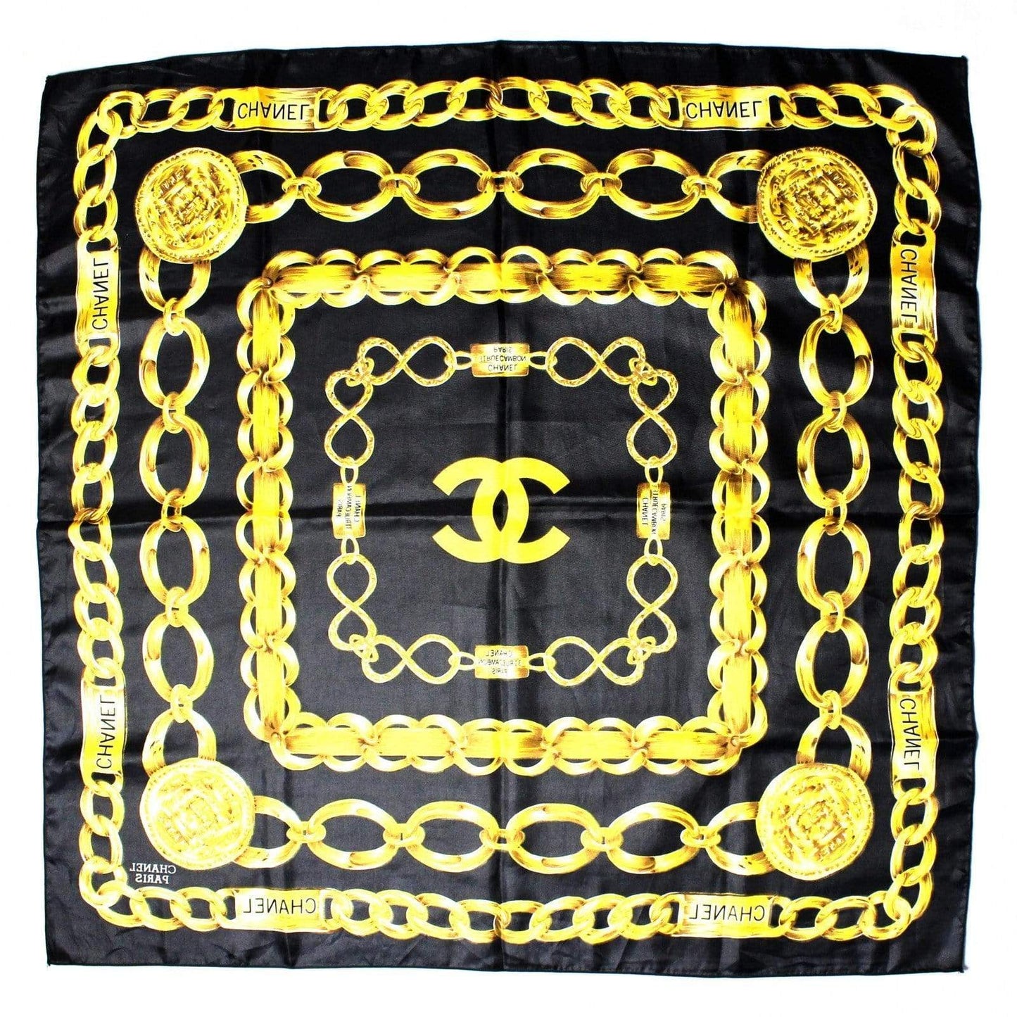 Black Vintage Silk Chanel Chains Scarf RSTKD Vintage