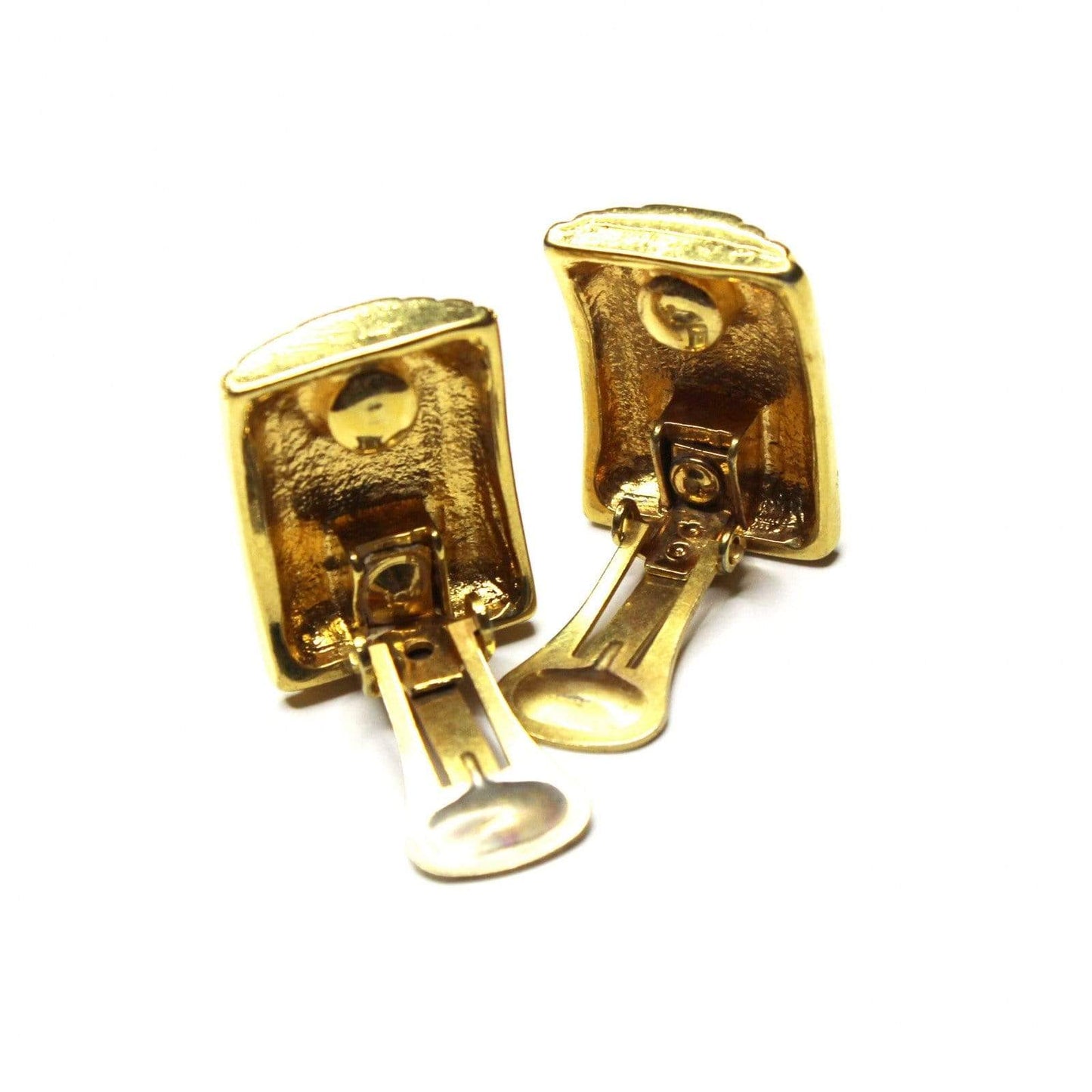 Gold Celine 3D Rectangle Logo Clip on Earrings RSTKD Vintage