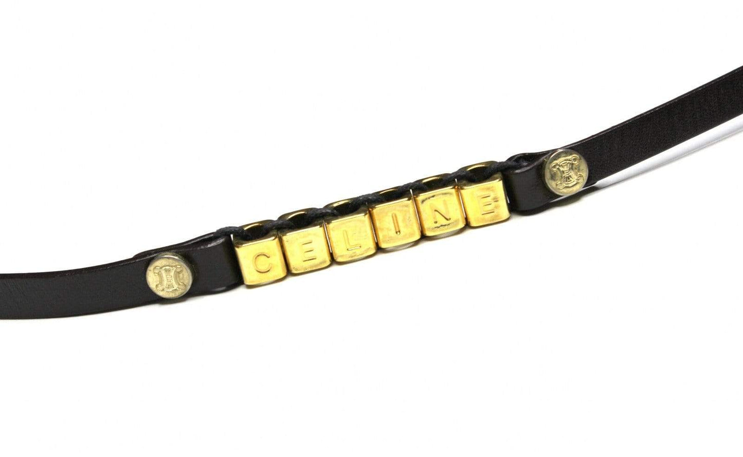 Gold Celine Alphabet Block Bead Double Wrap Leather Bracelet RSTKD Vintage