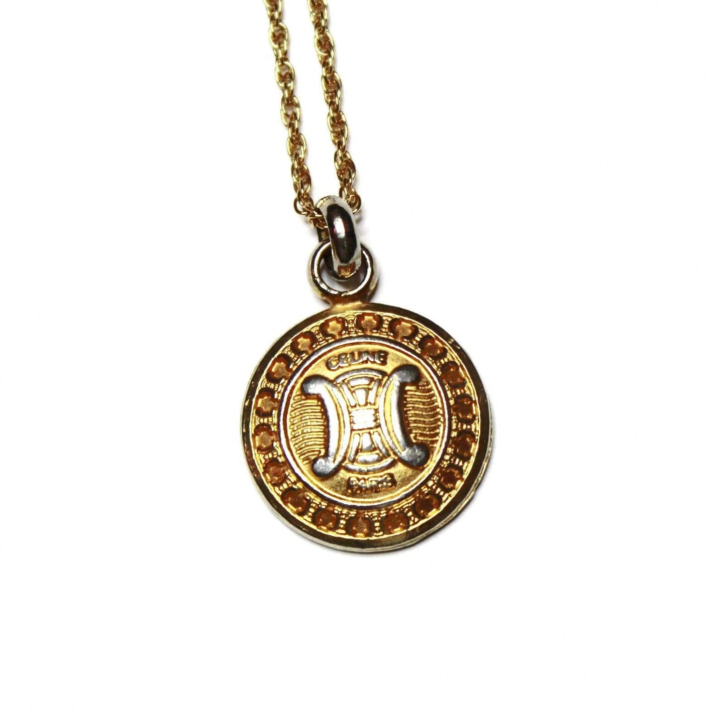 Gold Celine Detailed Logo Coin Pendent Chain RSTKD Vintage