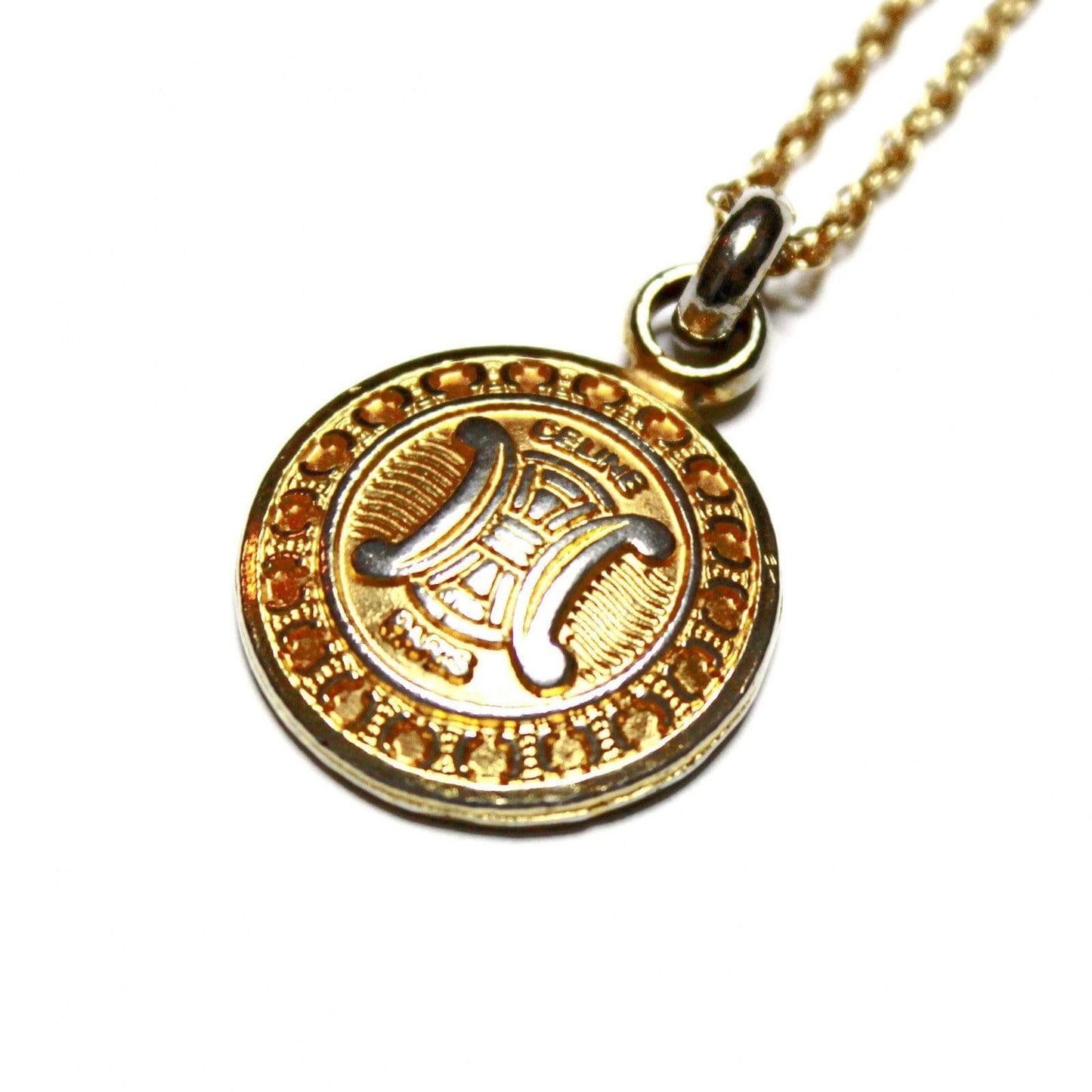 Gold Celine Detailed Logo Coin Pendent Chain RSTKD Vintage