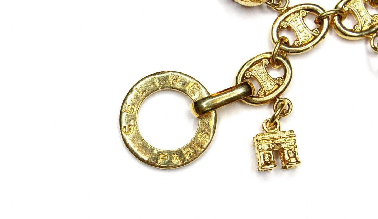 Gold Celine Logo Charm Toggle Clasp Bracelet RSTKD Vintage