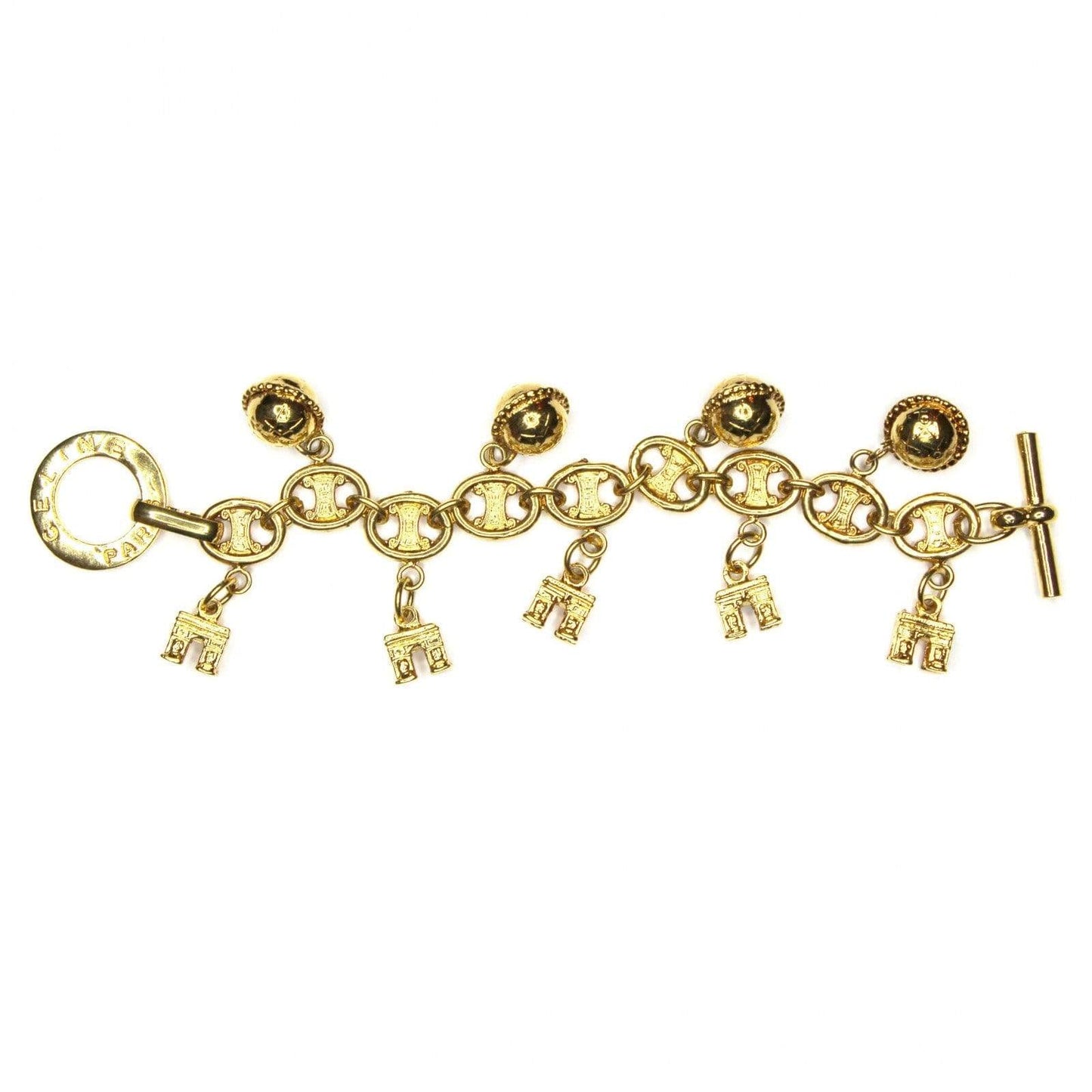 Gold Celine Logo Charm Toggle Clasp Bracelet RSTKD Vintage