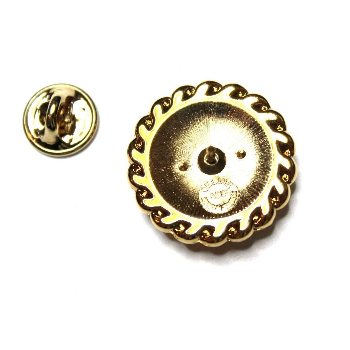 Gold Celine Logo Pin with Crystal Accents RSTKD Vintage