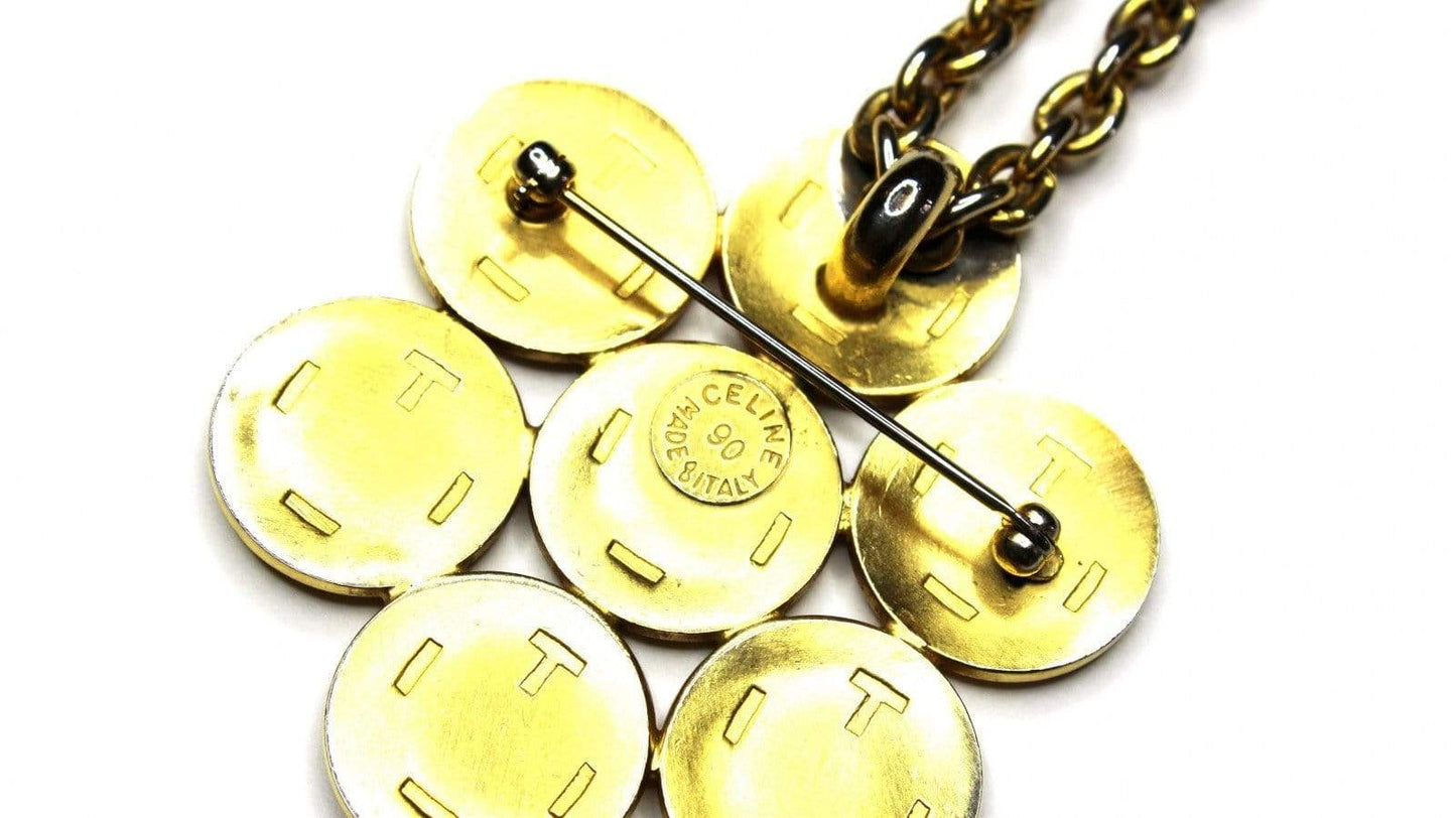 Gold Celine Multi Coin Pin Chain RSTKD Vintage