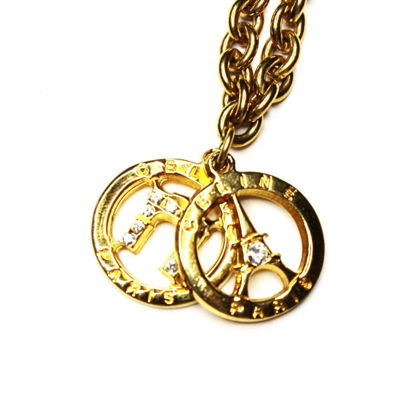 Gold Celine Multi Pendent Necklace with Crystal Accents RSTKD Vintage