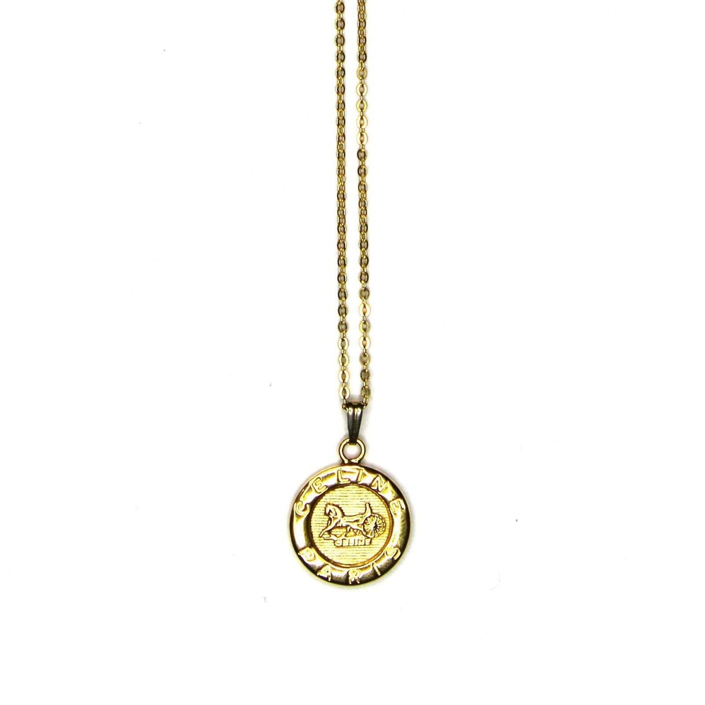 Gold Celine Paris Detailed Horse and Carriage Chain RSTKD Vintage