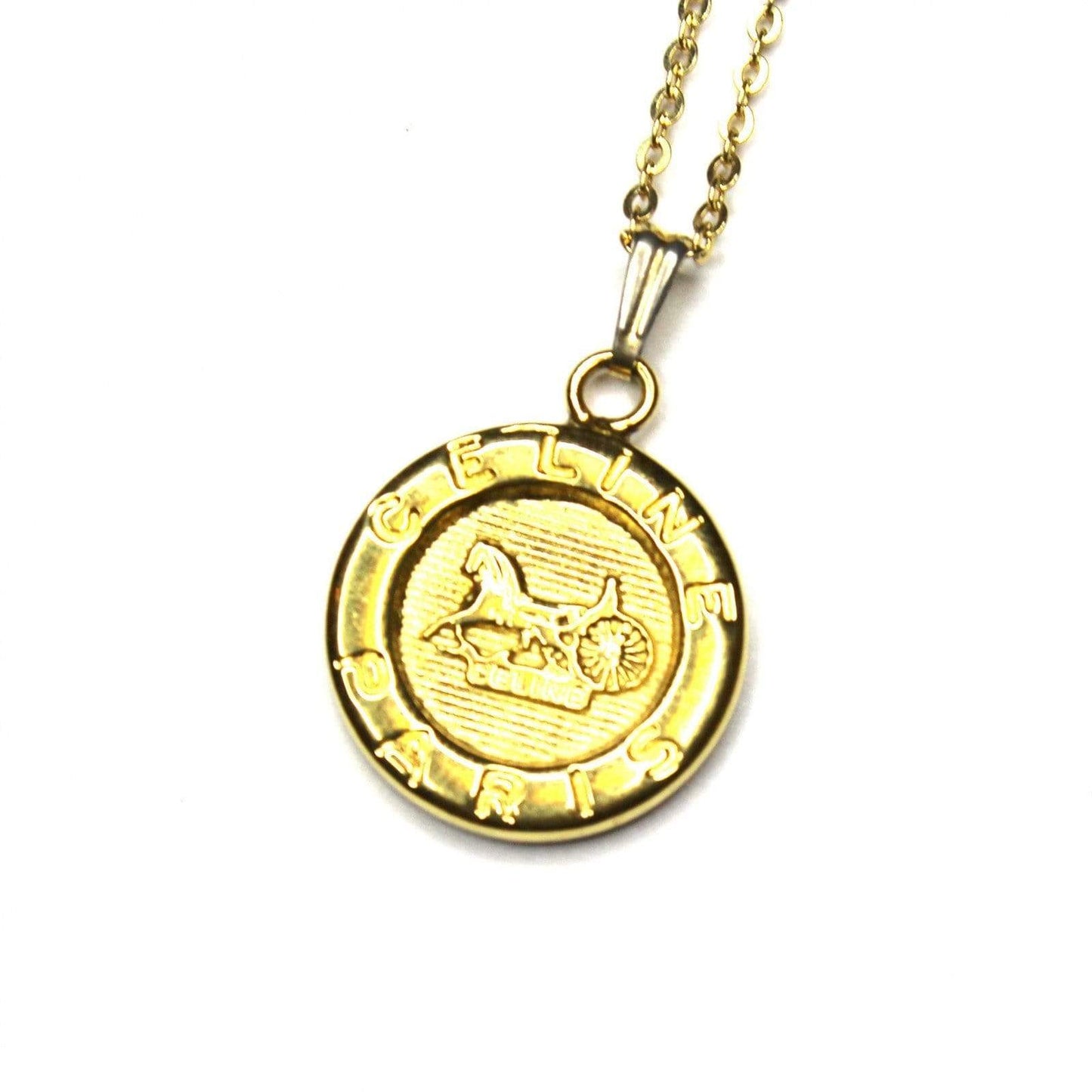 Gold Celine Paris Detailed Horse and Carriage Chain RSTKD Vintage