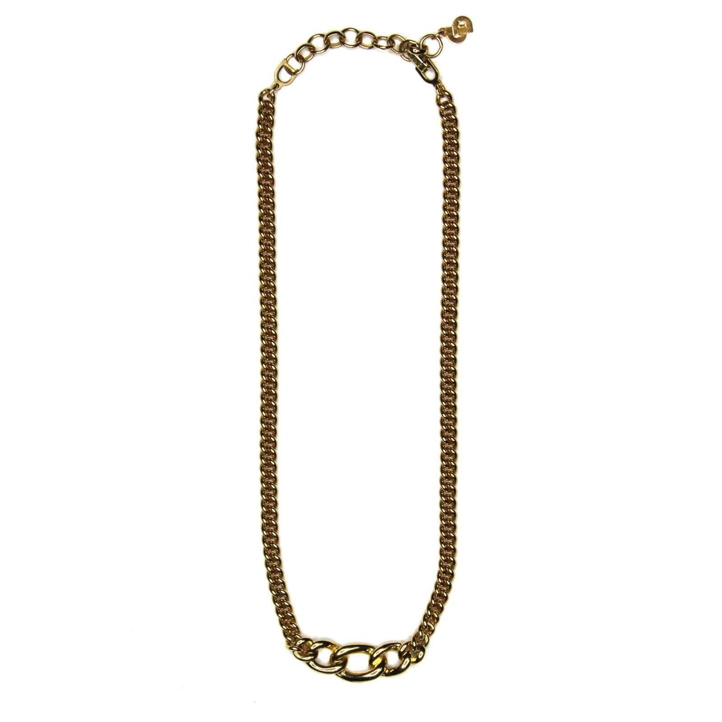Gold Dior Necklace with Black Enamel and Crystal Accents RSTKD Vintage