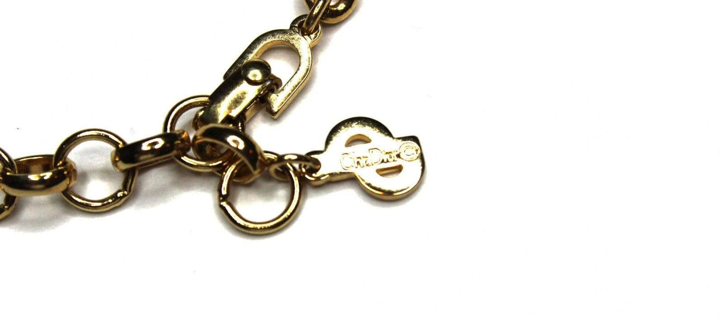 Gold Dior Necklace with Black Enamel and Crystal Accents RSTKD Vintage