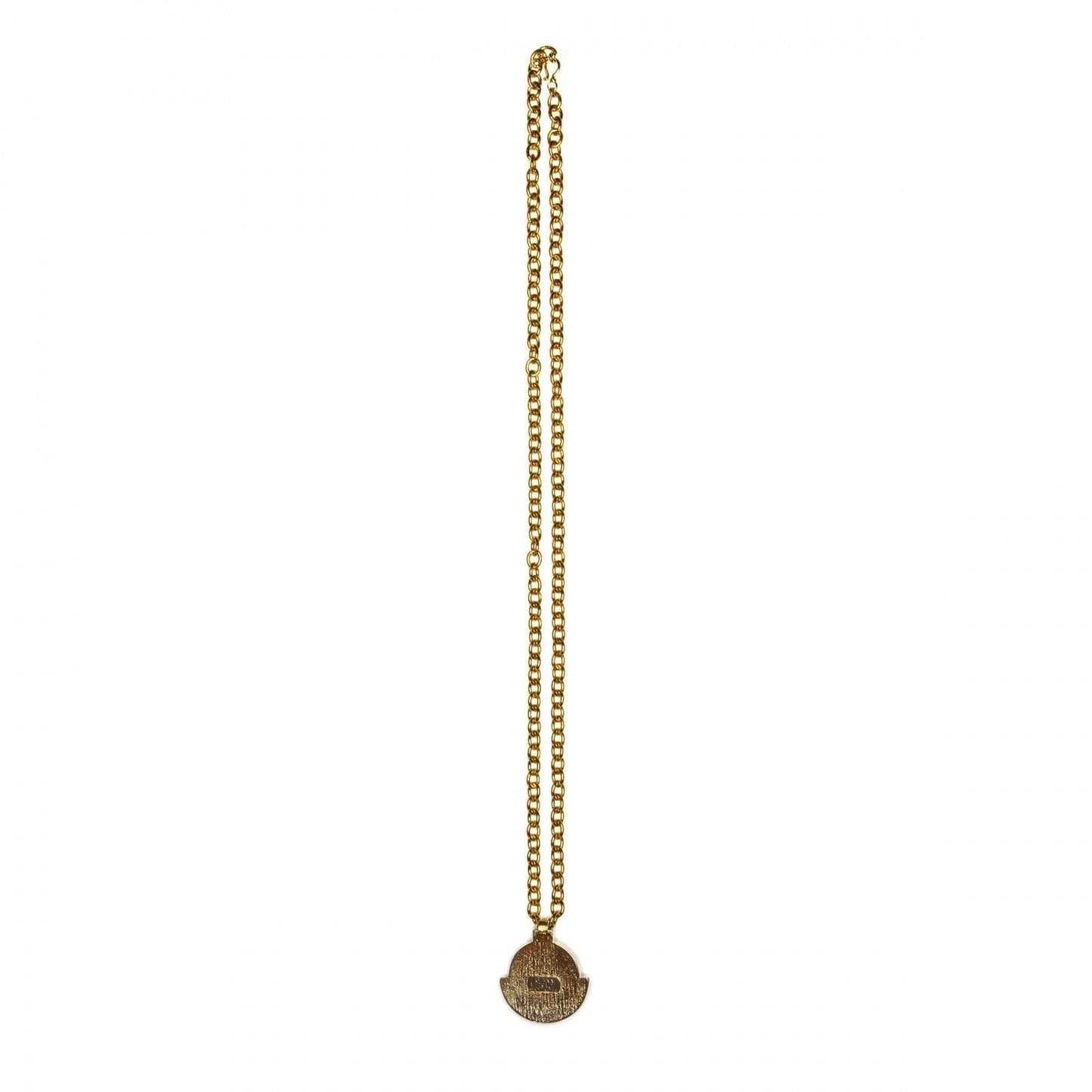 Gold Gianni Versace Medusa Head Pendent Chain with Black Leather Accent RSTKD Vintage