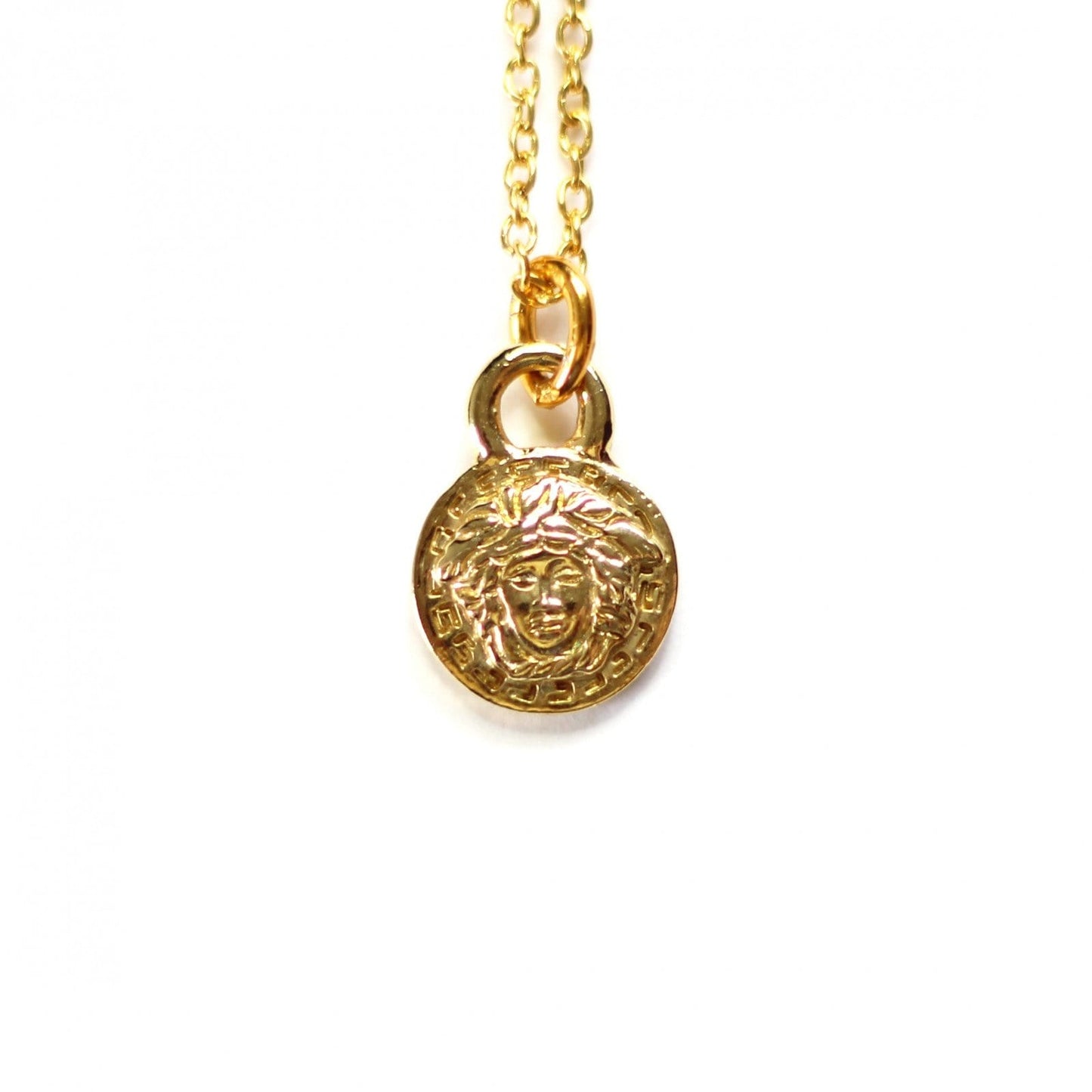 Gold Gianni Versace Small Medusa Head Coin Chain RSTKD Vintage