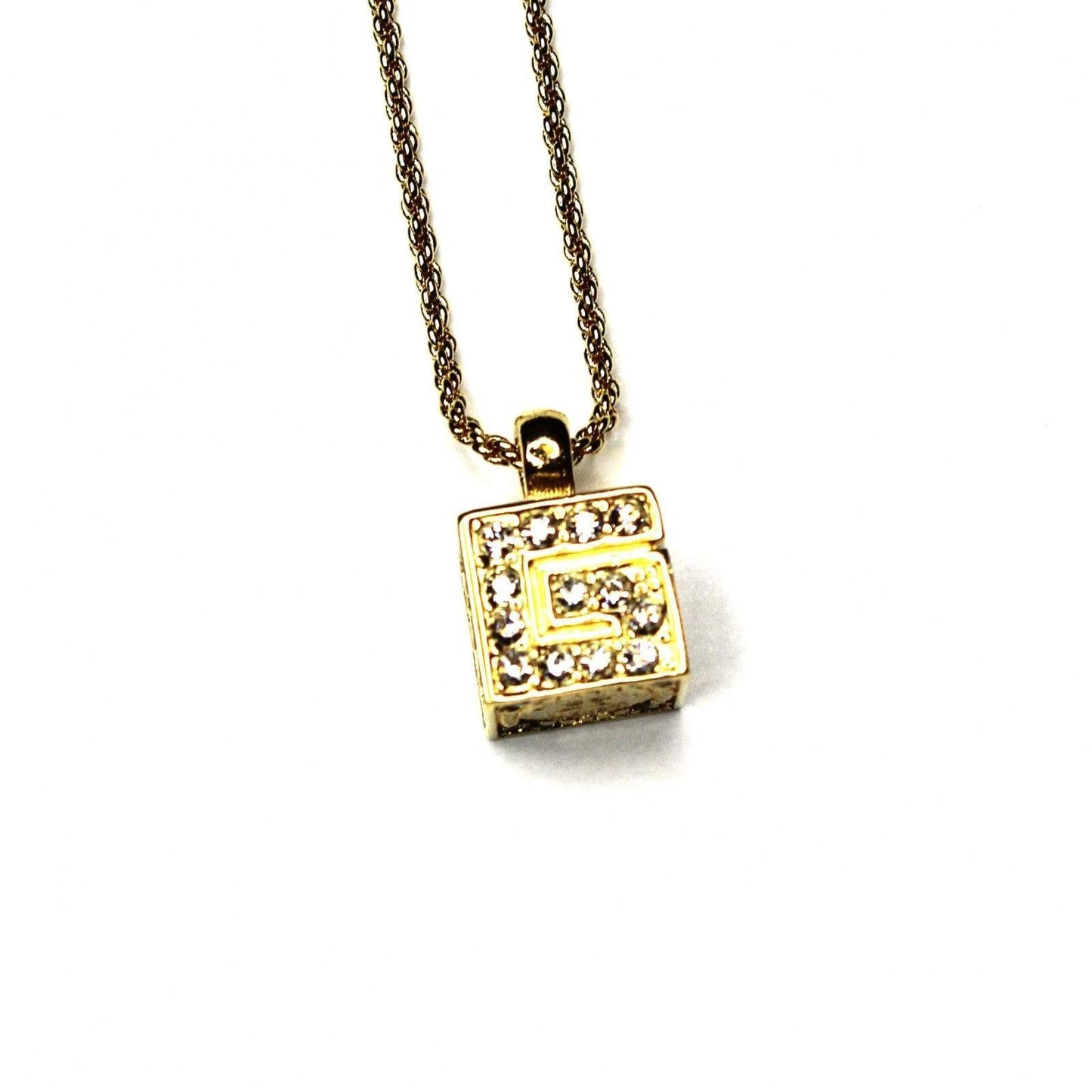 Gold Givenchy G Cube Braided Link Necklace with Crystal Accents RSTKD Vintage