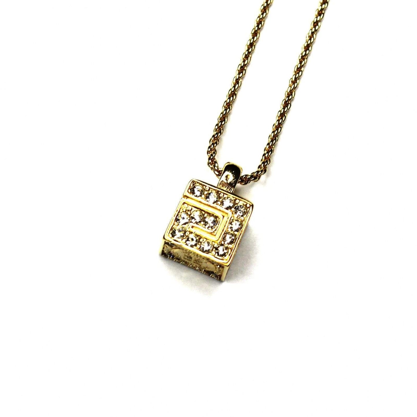 Gold Givenchy G Cube Braided Link Necklace with Crystal Accents RSTKD Vintage