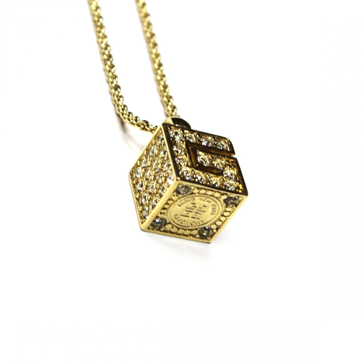 Gold Givenchy G Cube Braided Link Necklace with Crystal Accents RSTKD Vintage