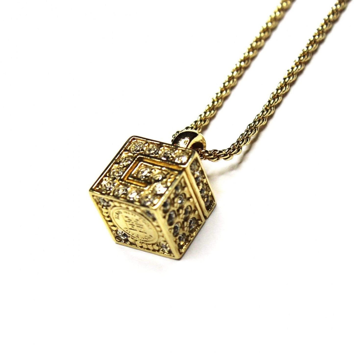 Gold Givenchy G Cube Braided Link Necklace with Crystal Accents RSTKD Vintage