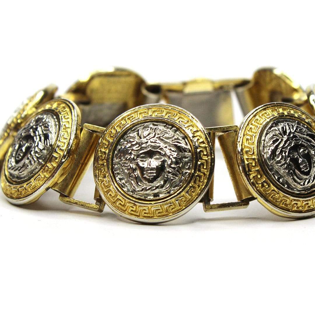 Gold/ Silver Vintage Gianni Versace Two Tone Greek Key and Medusa Head Bracelet RSTKD Vintage