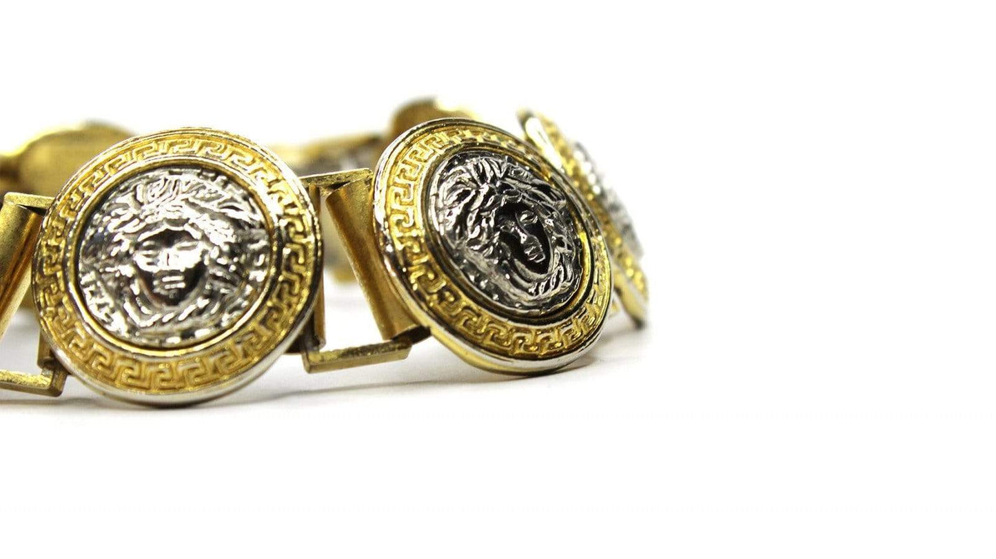Gold/ Silver Vintage Gianni Versace Two Tone Greek Key and Medusa Head Bracelet RSTKD Vintage