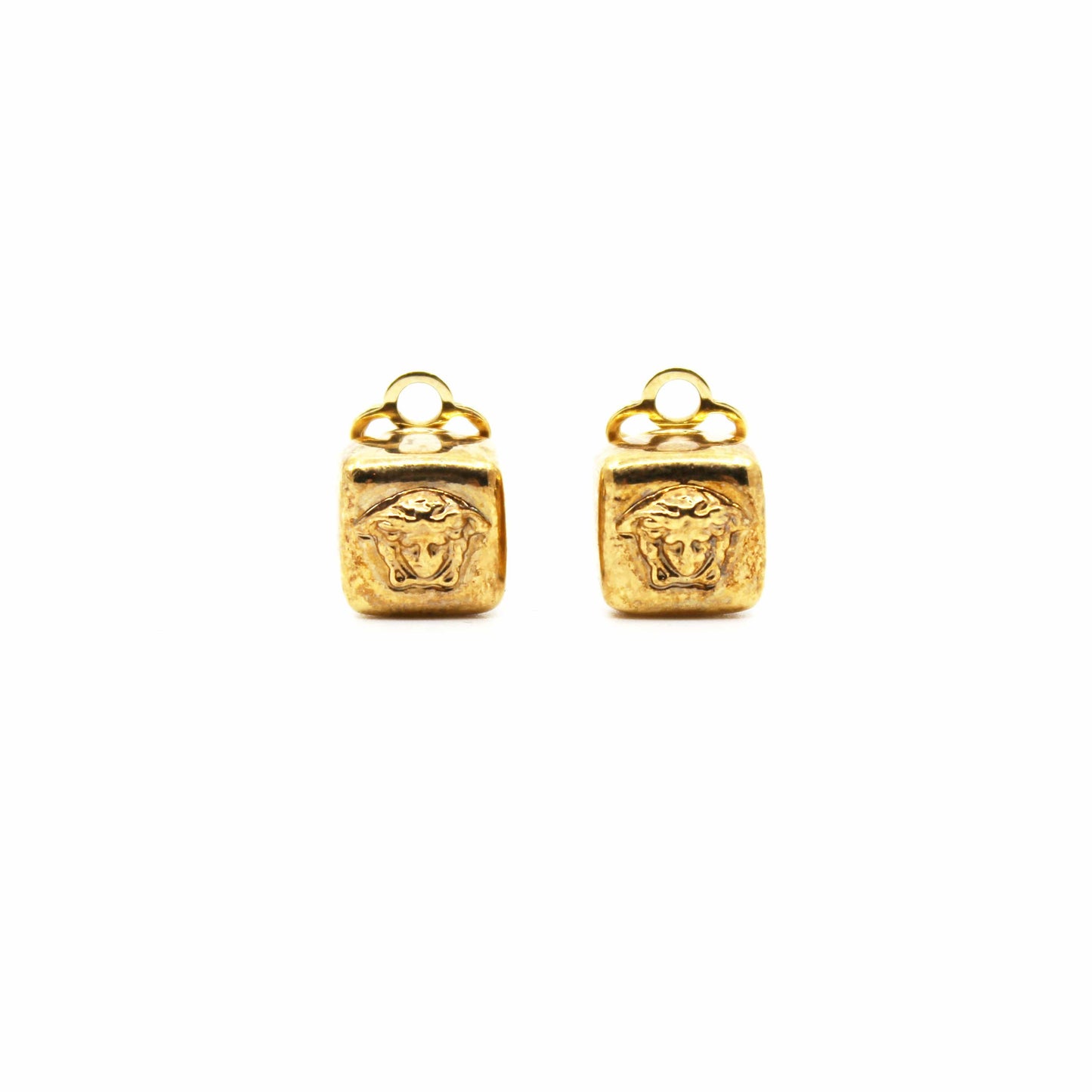 Gold Vintage Versace Medusa Head Square Earrings RSTKD Vintage