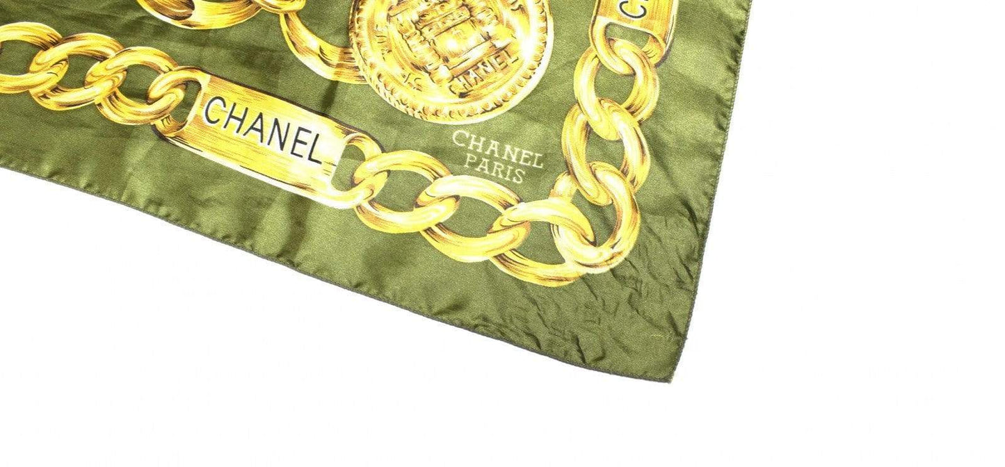 Green Vintage Silk Chanel Chains Scarf RSTKD Vintage