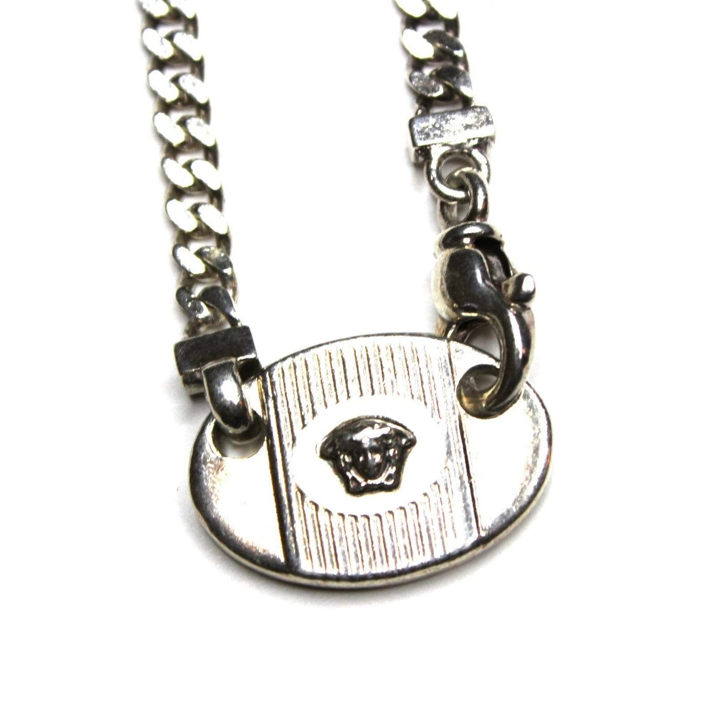 Silver Gianni Versace Oval Medusa Head ID Tag Chain RSTKD Vintage