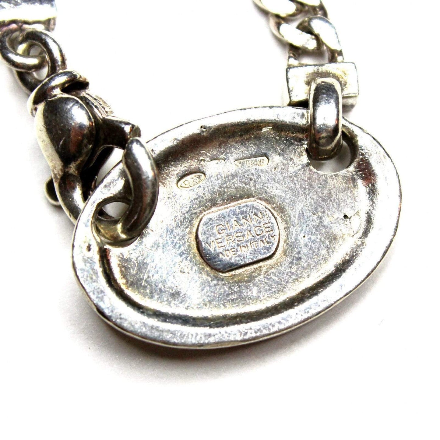 Silver Gianni Versace Oval Medusa Head ID Tag Chain RSTKD Vintage