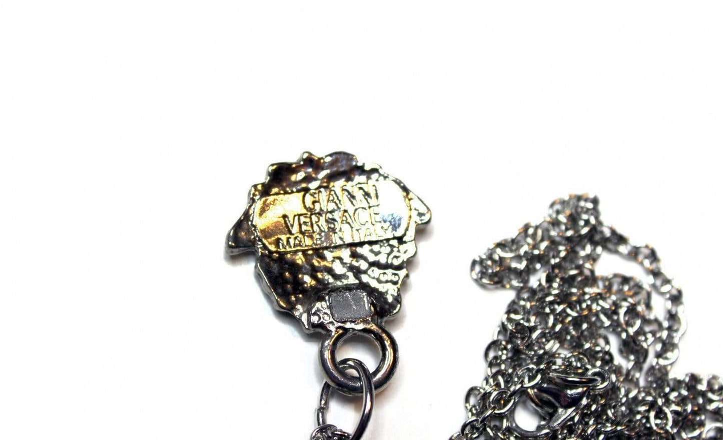 Silver Gianni Versace Upside Down Medusa Head Pendant Chain RSTKD Vintage