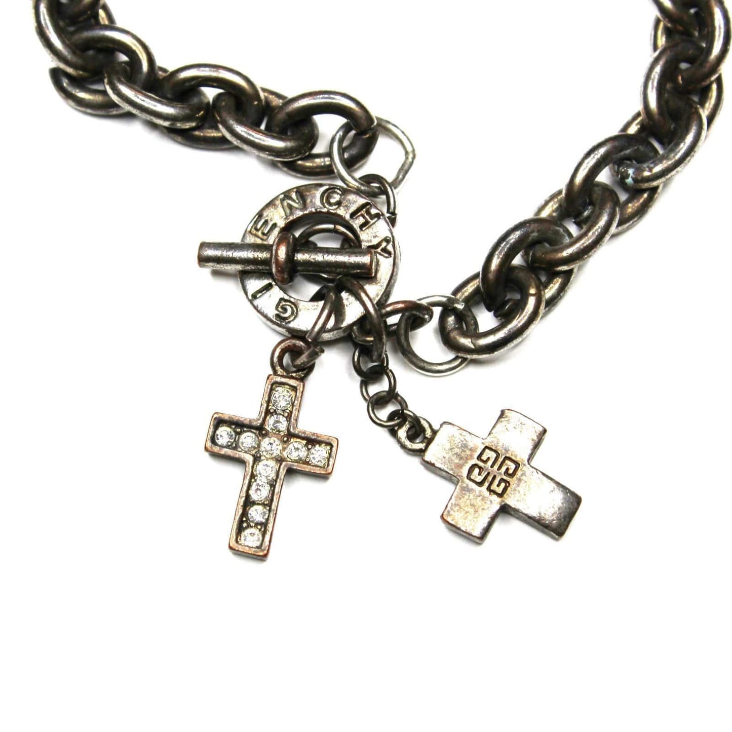 Silver Givenchy Cross Charm Bracelet with Crystal Accents RSTKD Vintage