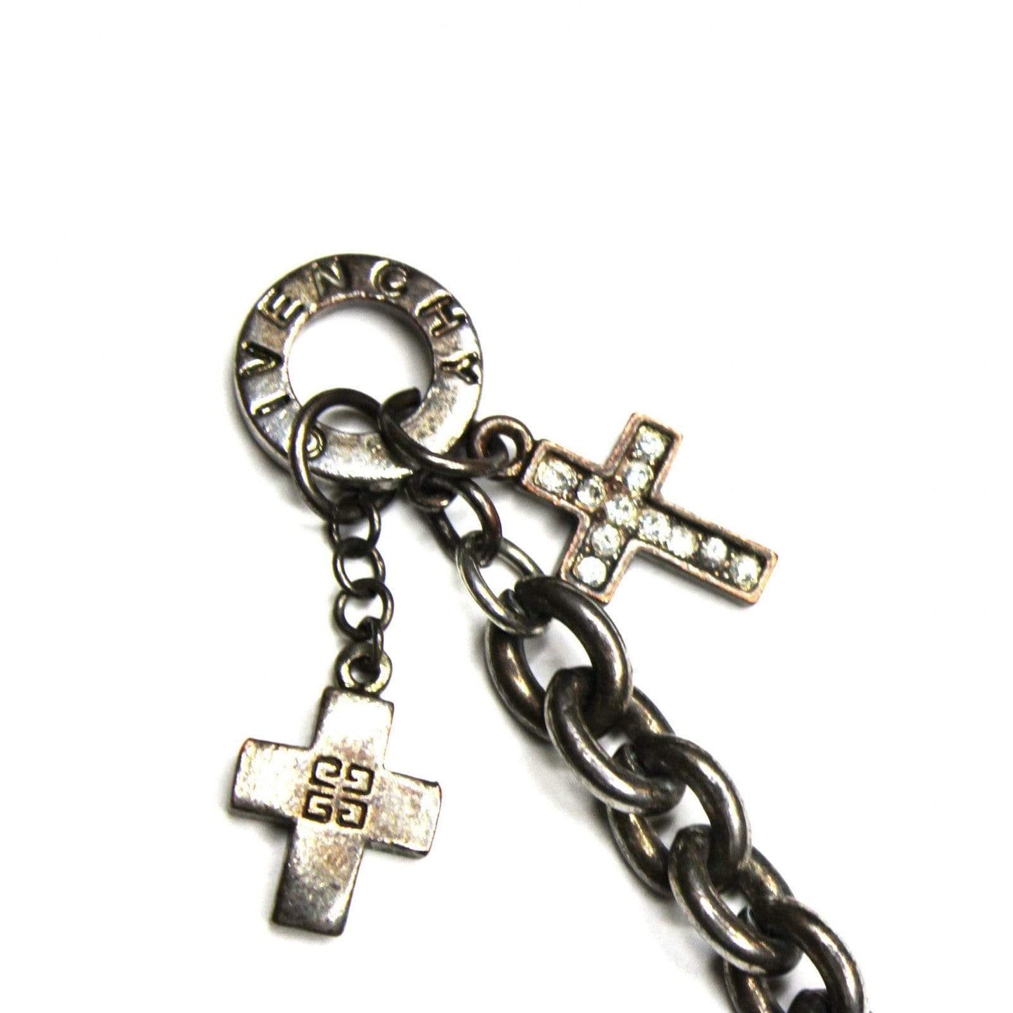 Silver Givenchy Cross Charm Bracelet with Crystal Accents RSTKD Vintage