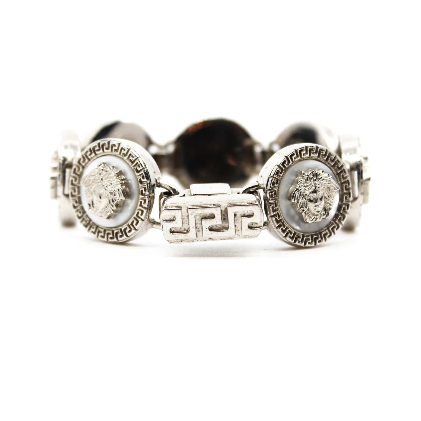 Silver Vintage Gianni Versace Mother of Pearl Medusa Head Bracelet RSTKD Vintage