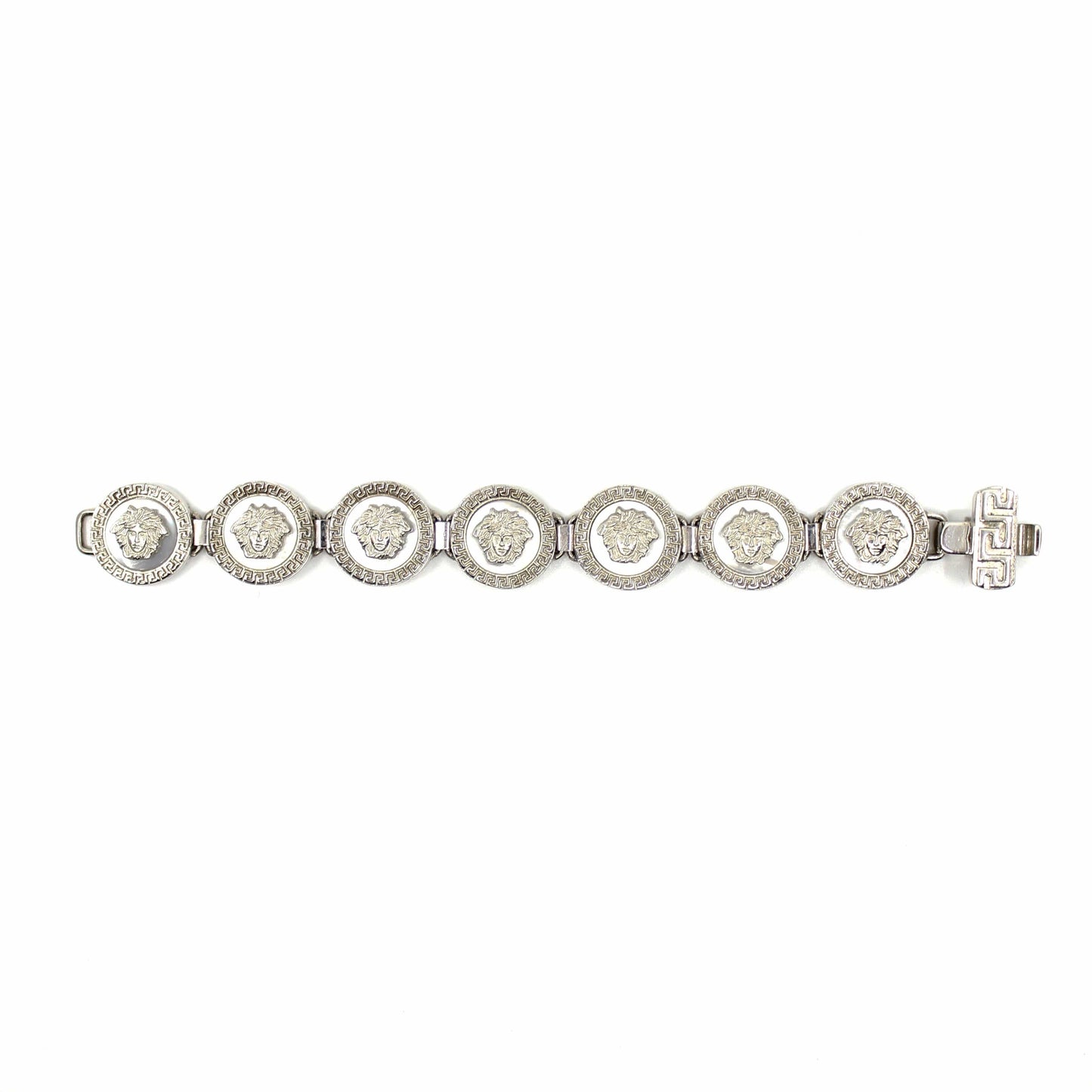 Silver Vintage Gianni Versace Mother of Pearl Medusa Head Bracelet RSTKD Vintage