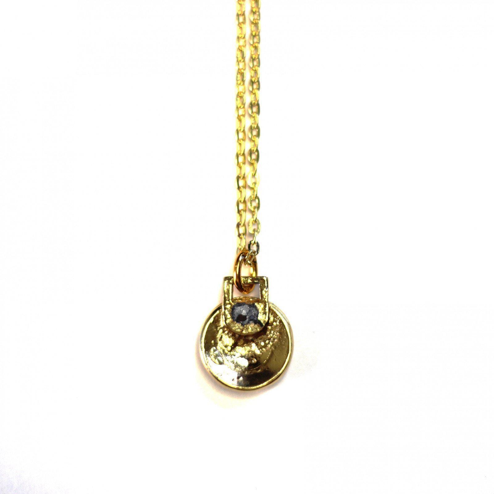 Small Gold Gianni Versace Upside Down Medusa Head Coin Pendent Chain with Greek Key Accents RSTKD Vintage