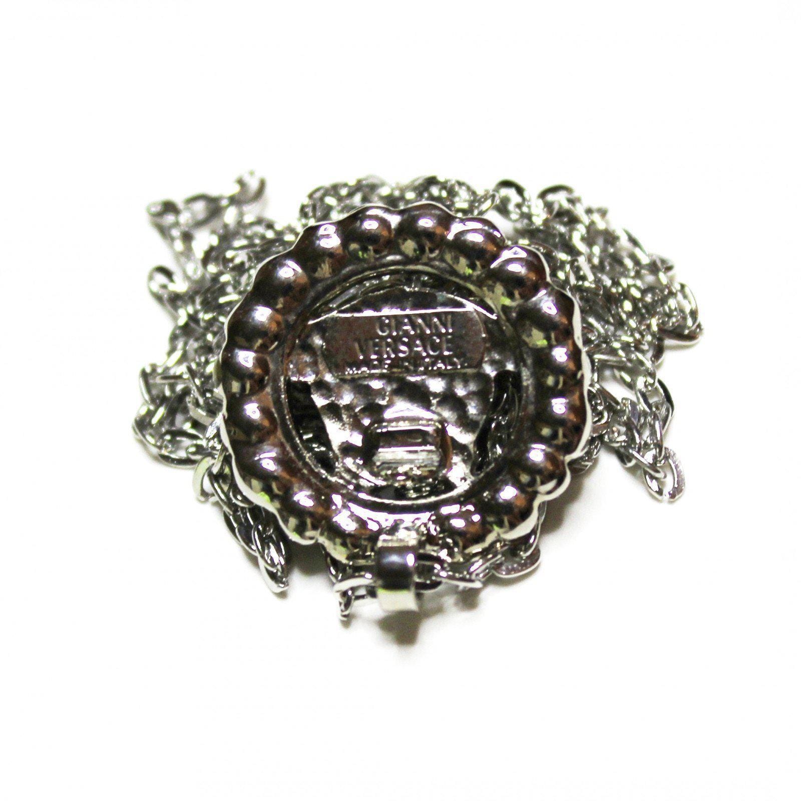 Small Silver Gianni Versace Upside Down Medusa Head Pendent Chain with Crystal Accents RSTKD Vintage