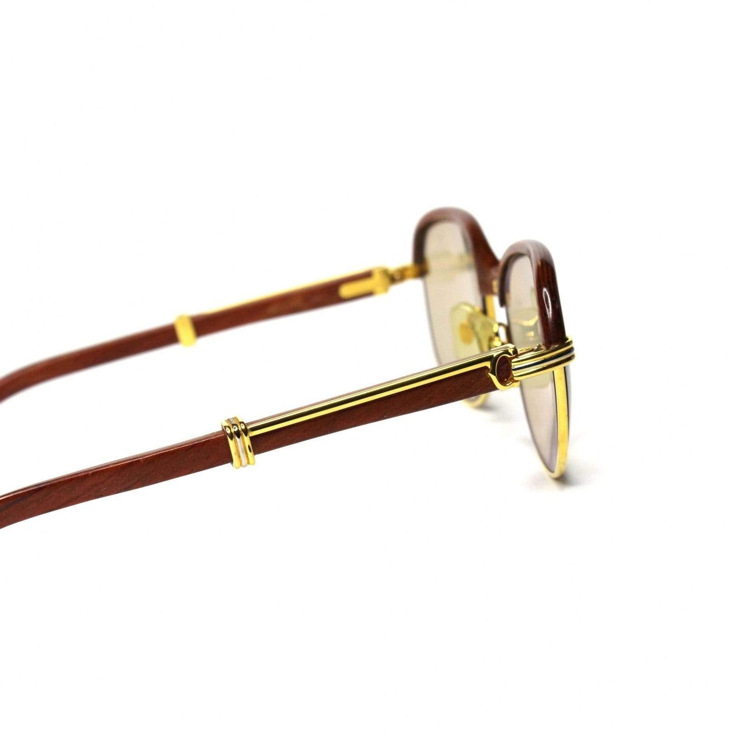 Vintage Cartier Malmaison Palisander Rosewood Gold Sunglasses RSTKD Vintage