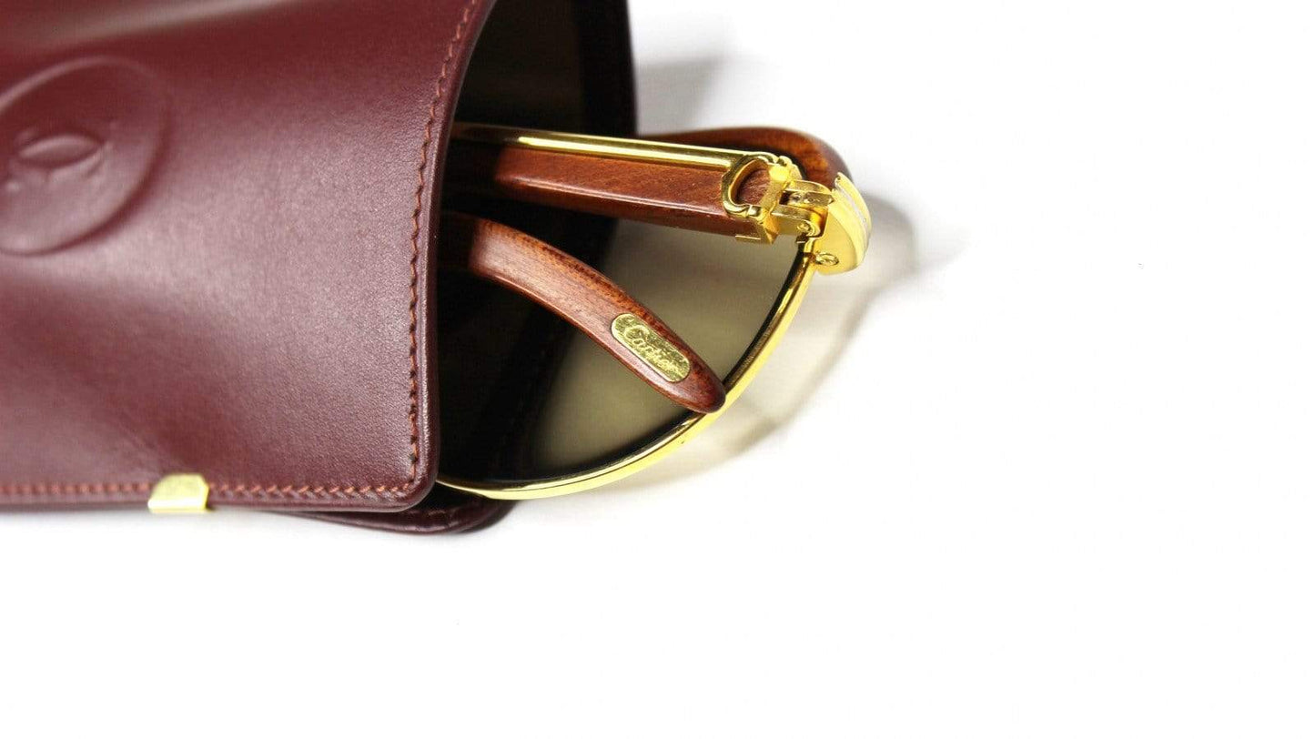 Vintage Cartier Malmaison Palisander Rosewood Gold Sunglasses RSTKD Vintage