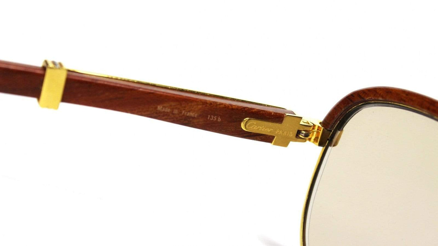 Vintage Cartier Malmaison Palisander Rosewood Gold Sunglasses RSTKD Vintage