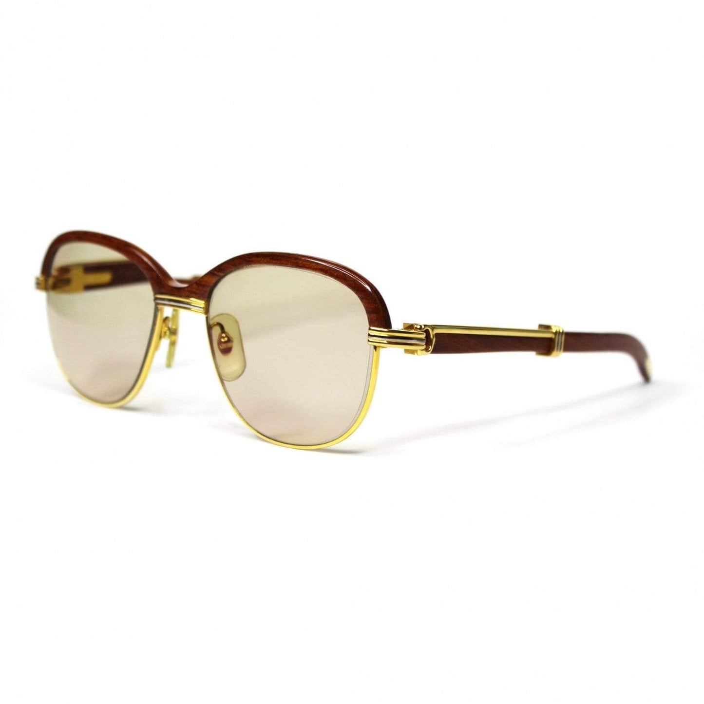 Vintage Cartier Malmaison Palisander Rosewood Gold Sunglasses RSTKD Vintage