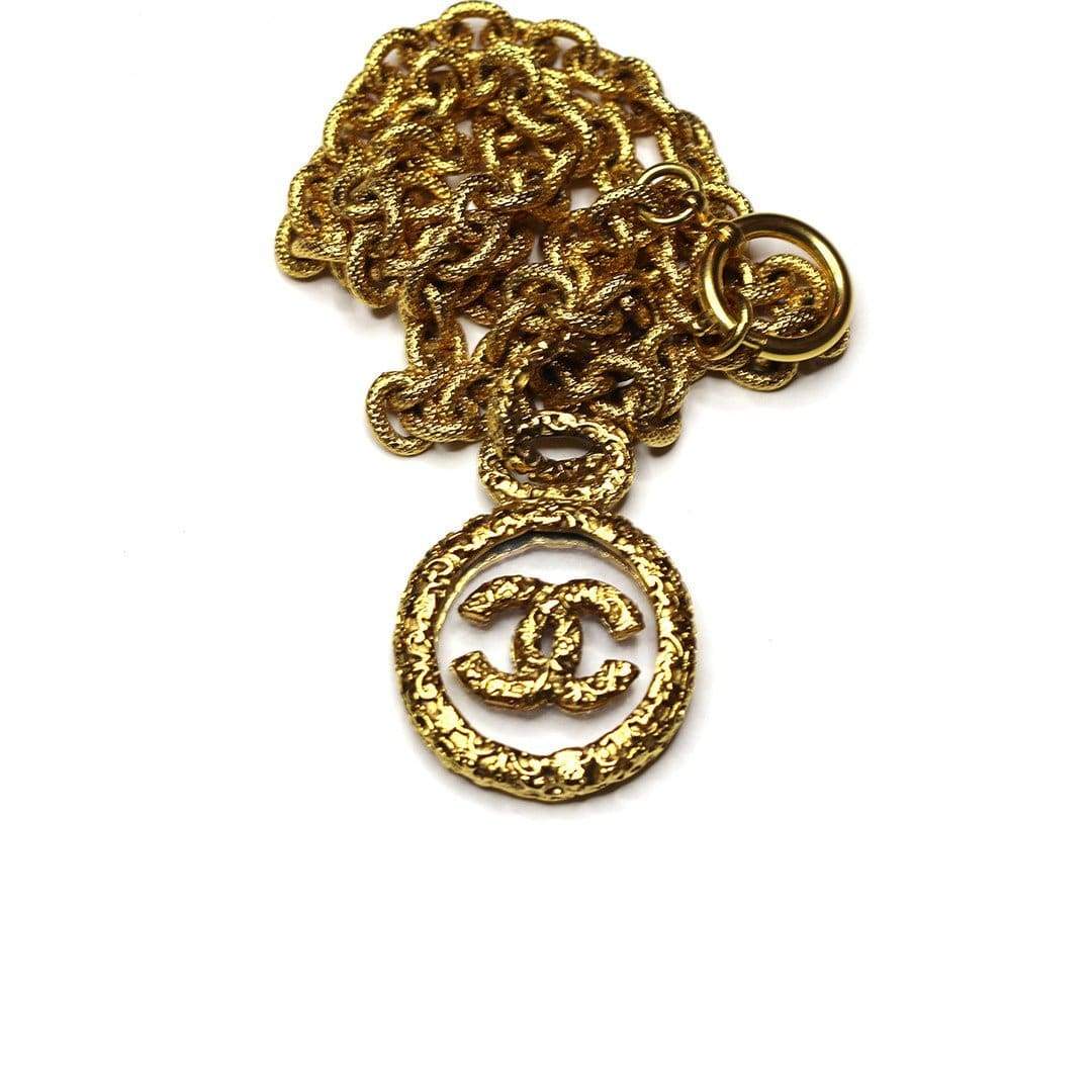 Vintage Chanel Detailed Glass / Gold Logo Pendent Chain RSTKD Vintage