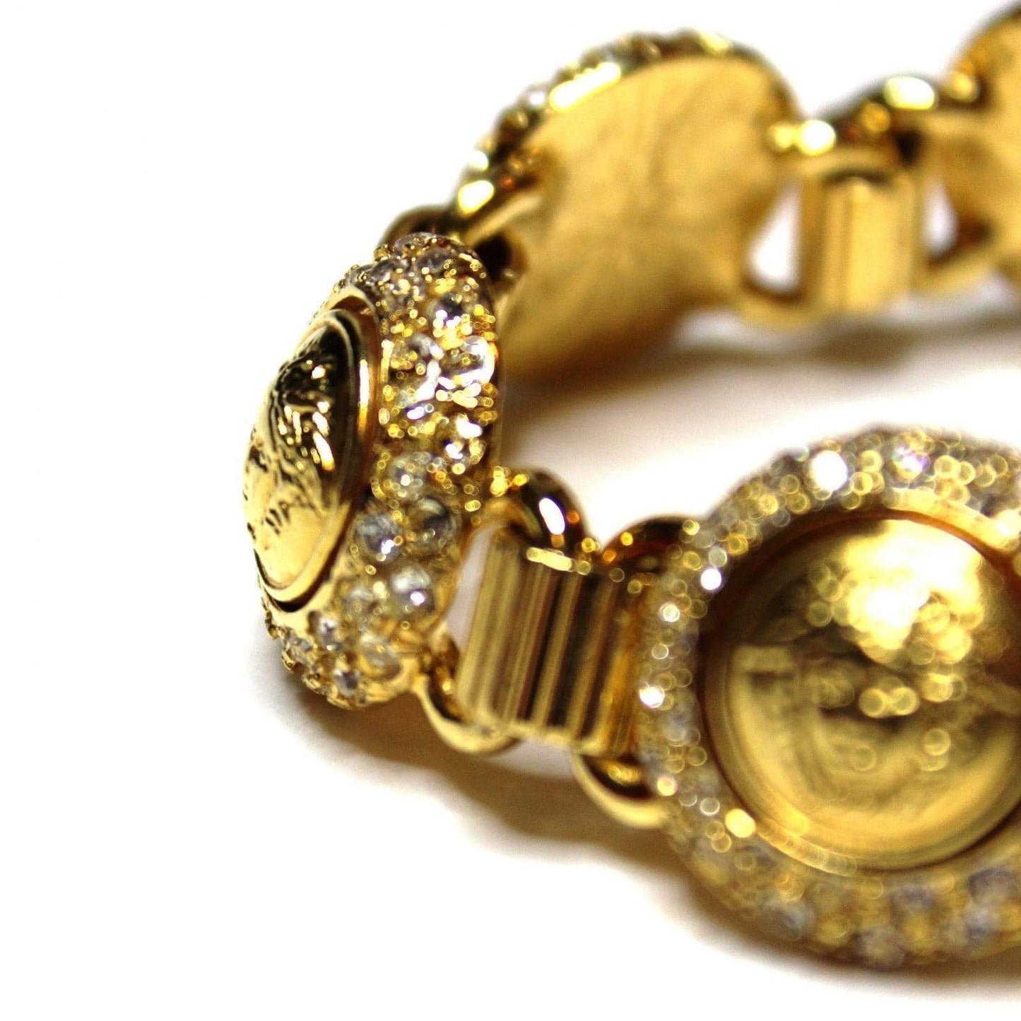 Vintage Gold Gianni Versace Medusa Head Coin Bracelet with Crystal Accents RSTKD Vintage