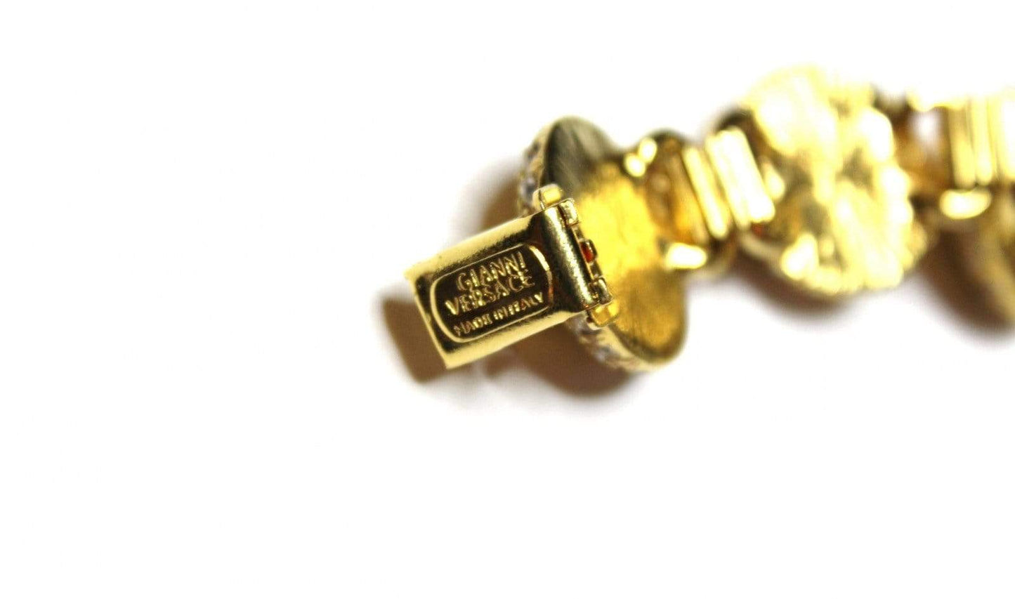 Vintage Gold Gianni Versace Medusa Head Coin Bracelet with Crystal Accents RSTKD Vintage