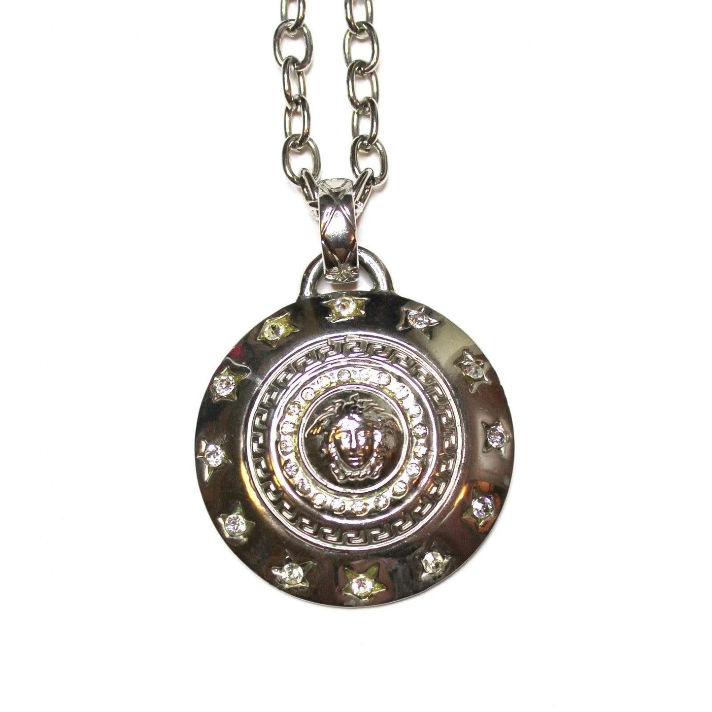 Vintage Silver 3D Gianni Versace Medusa Head Chain with Crystal Accents RSTKD Vintage