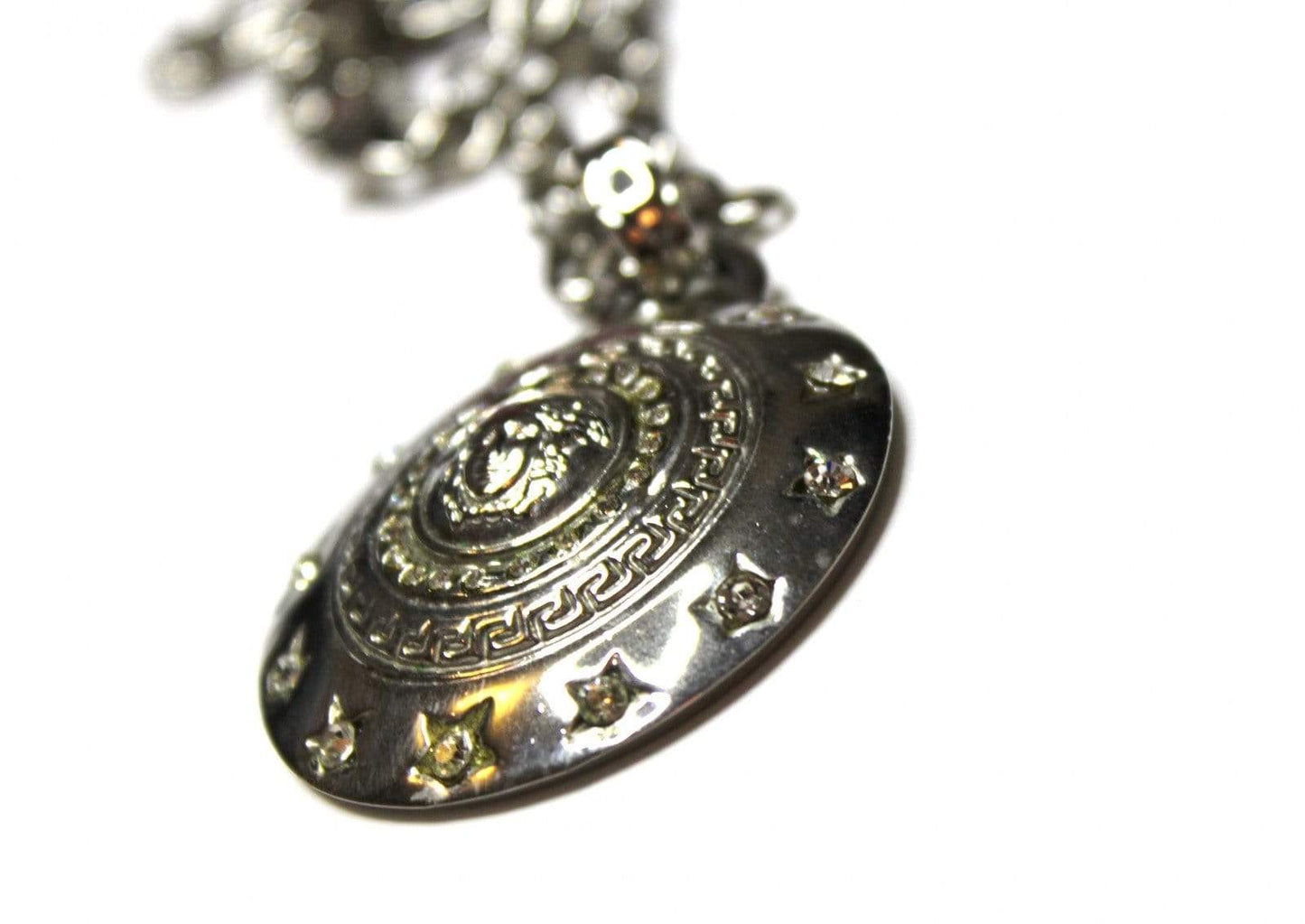 Vintage Silver 3D Gianni Versace Medusa Head Chain with Crystal Accents RSTKD Vintage