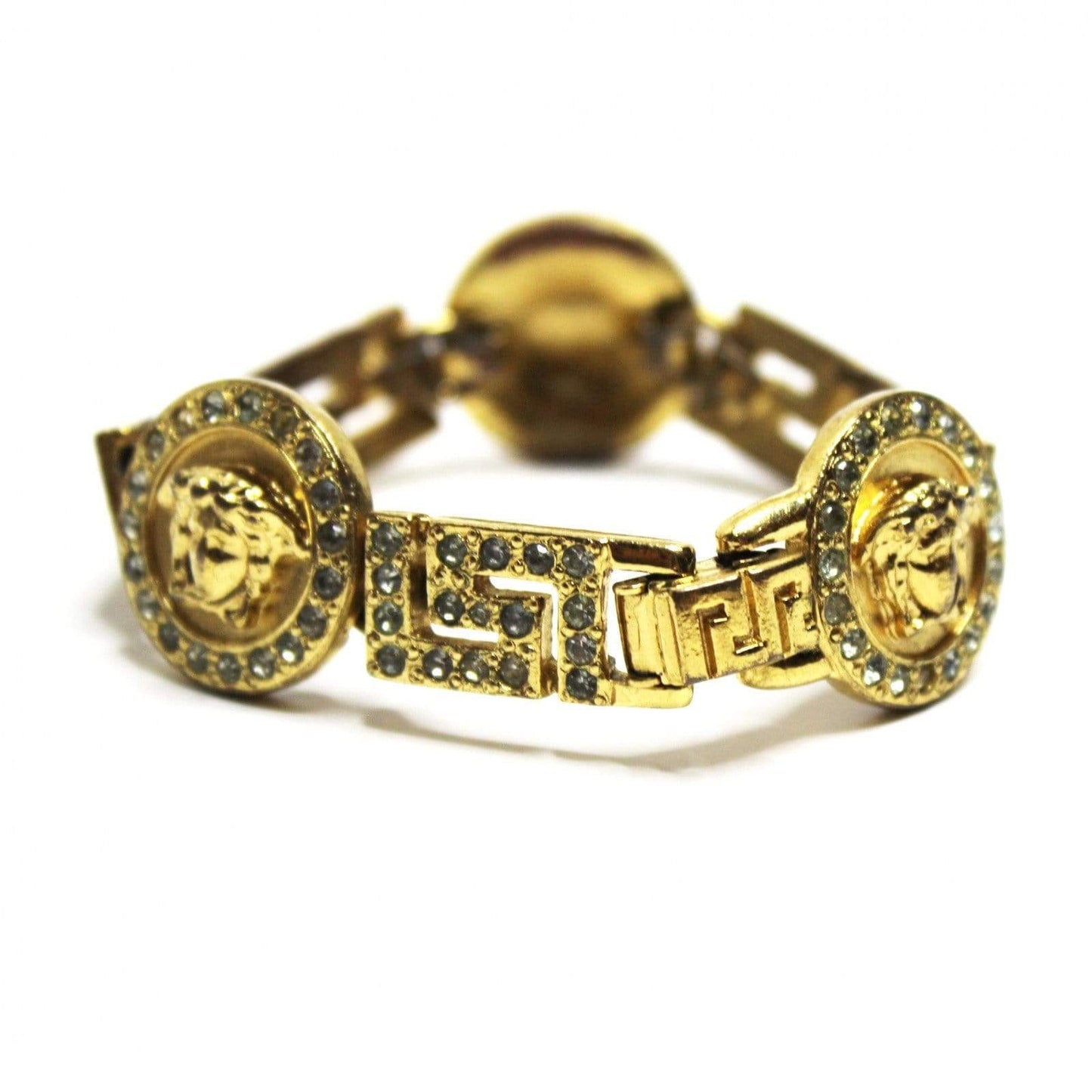 Vintage Versace Greek Key & Medusa Head Bracelet with Crystal Accents RSTKD Vintage