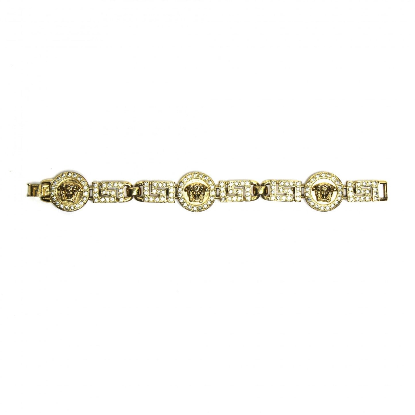 Vintage Versace Greek Key &amp; Medusa Head Bracelet with Crystal Accents RSTKD Vintage