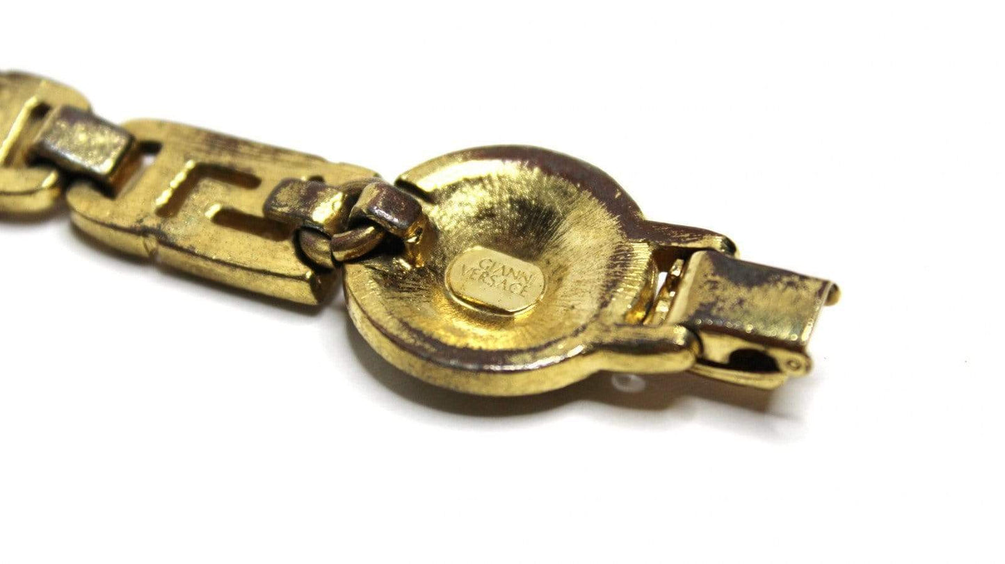 Vintage Versace Greek Key & Medusa Head Bracelet with Crystal Accents RSTKD Vintage