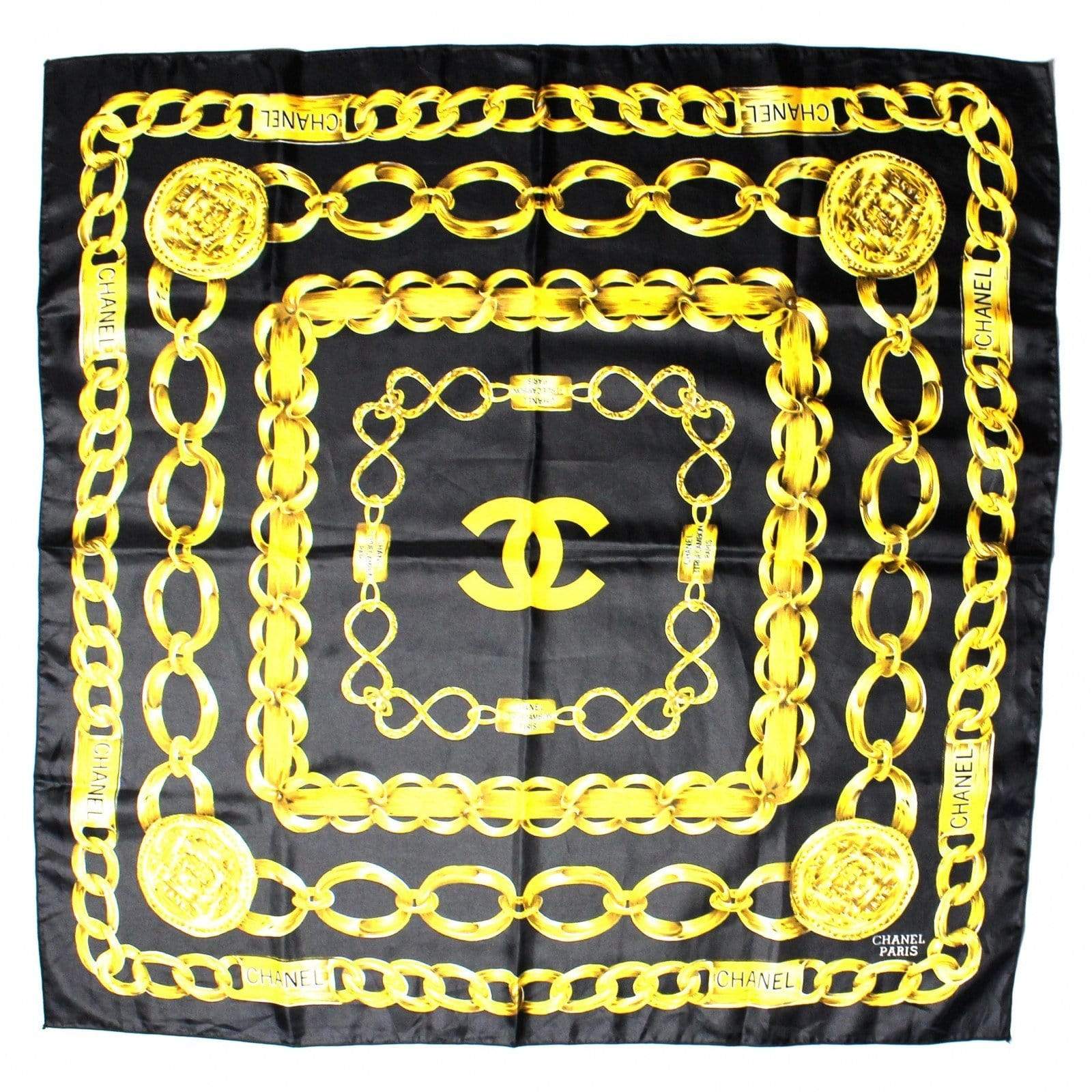 Black Vintage Silk Chanel Chains Scarf RSTKD Vintage