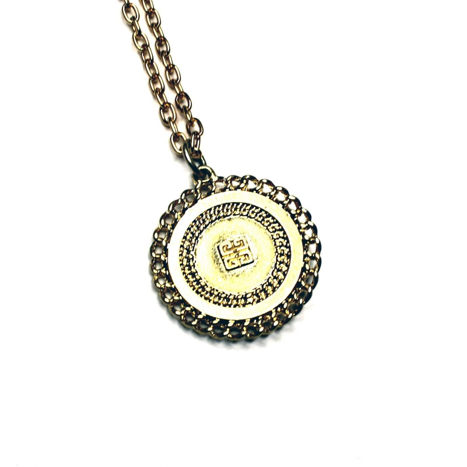 Double Sided Gold Givenchy Logo Coin Pendent Chain with Crystal Accents RSTKD Vintage