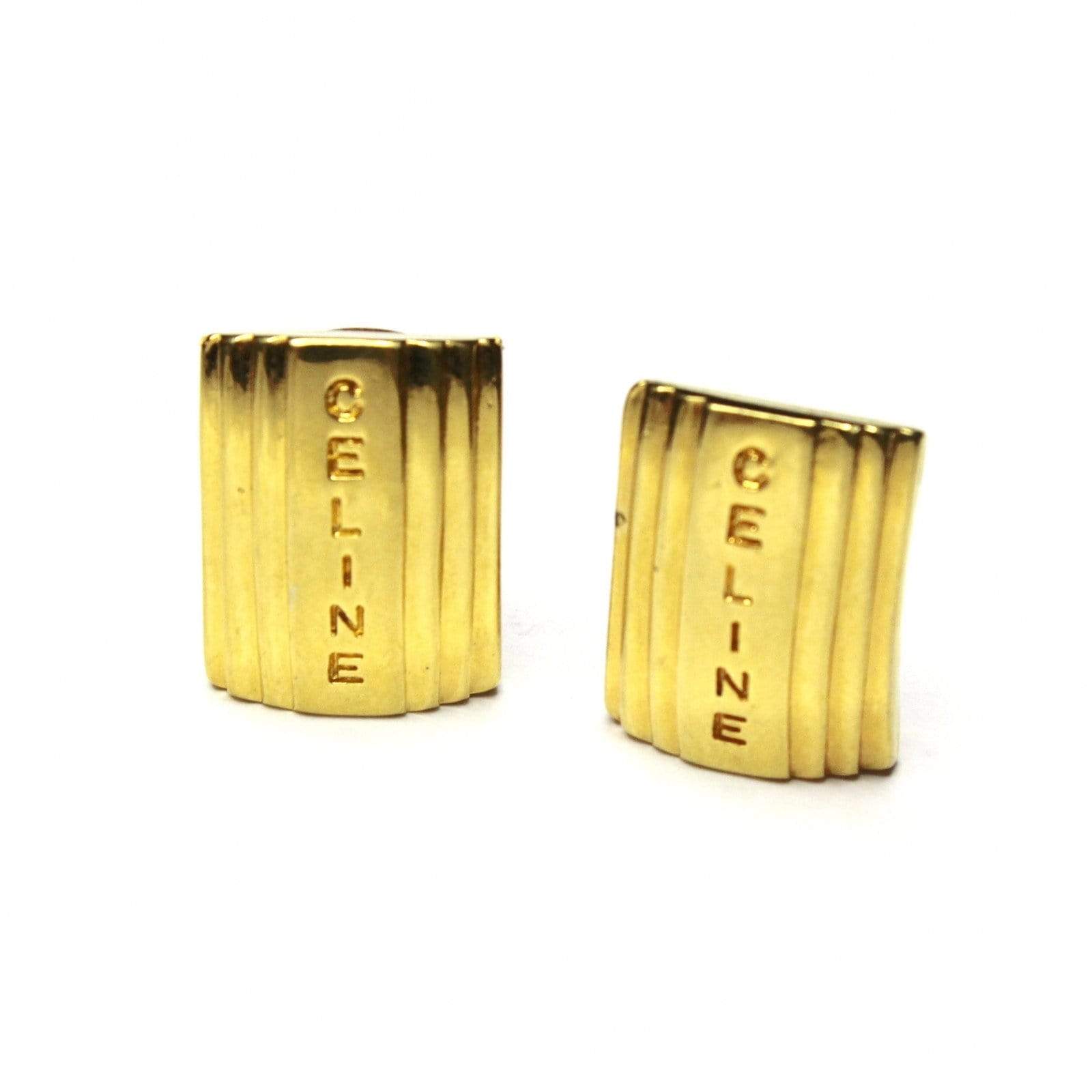 Gold Celine 3D Rectangle Logo Clip on Earrings RSTKD Vintage
