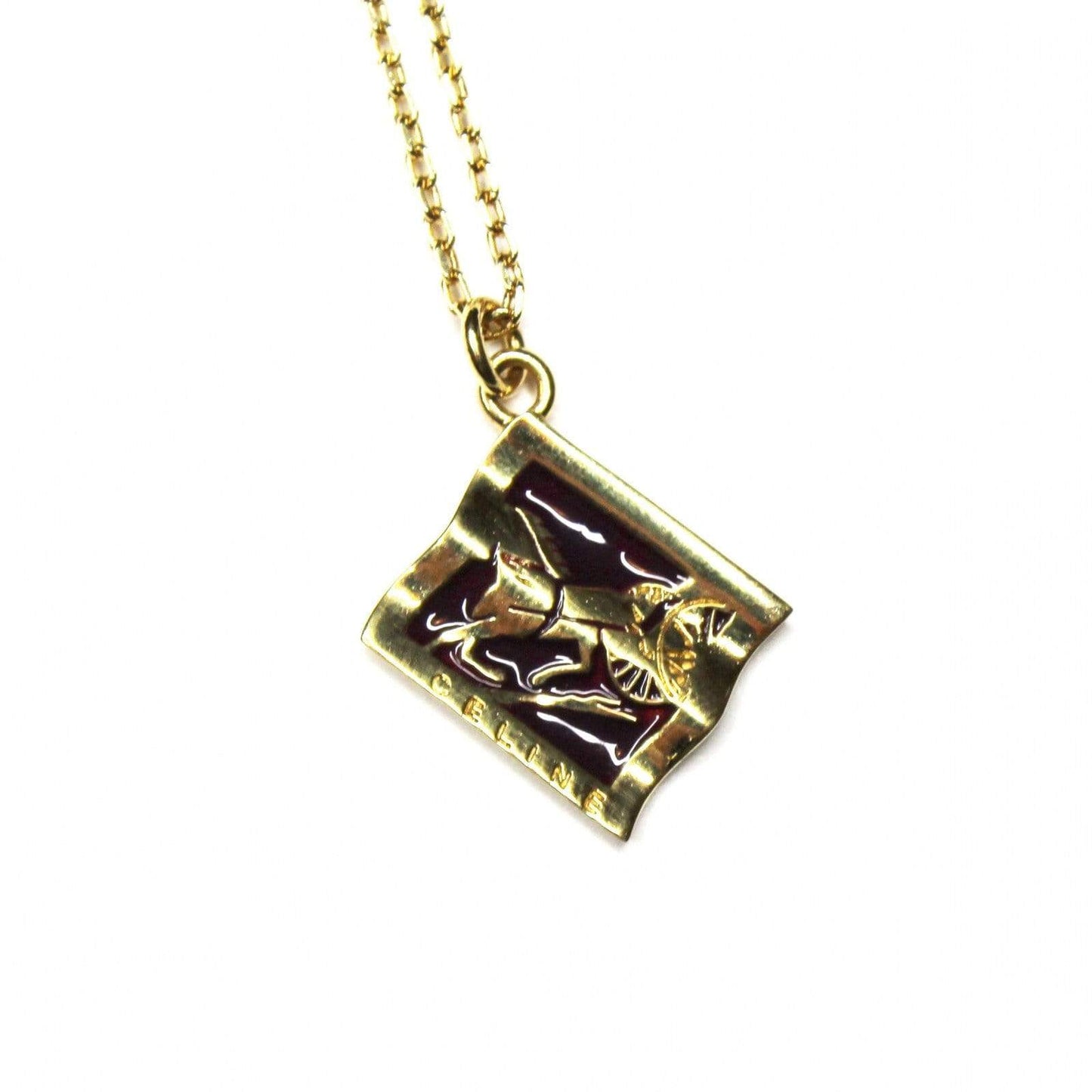Gold Celine Horse and Wagon Chain with Black Enamel Accents RSTKD Vintage