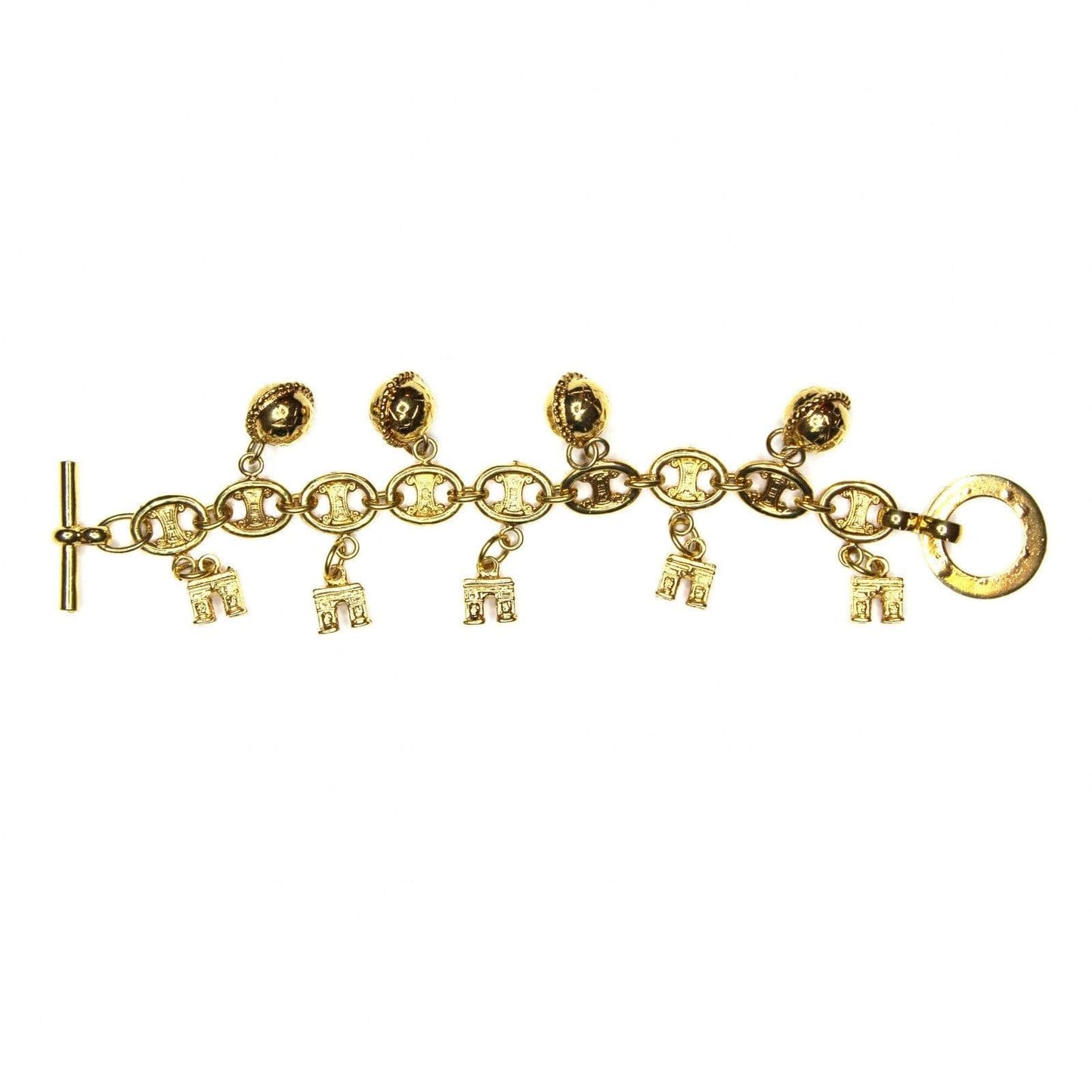 Gold Celine Logo Charm Toggle Clasp Bracelet RSTKD Vintage